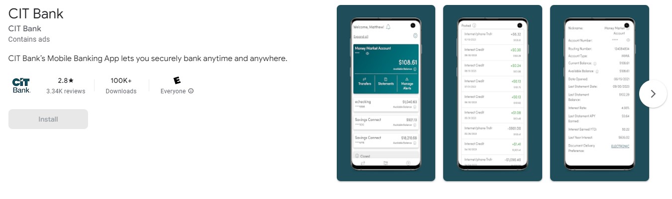 CIT bank's mobile banking app