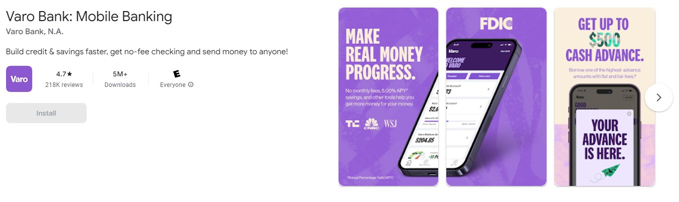 Mobile banking in Varo bank