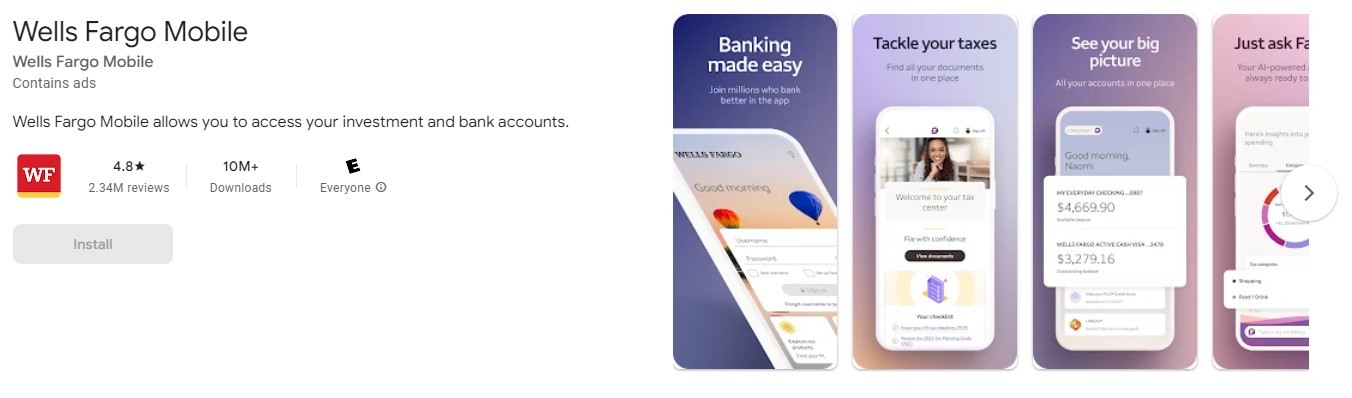Wells Fargo mobile investment and bank accounts