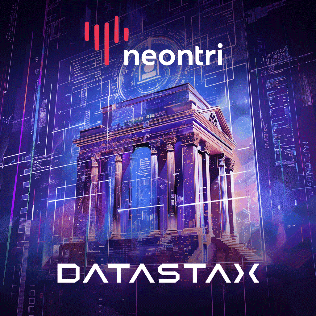 Logos of Neontri and Datastax, and a building