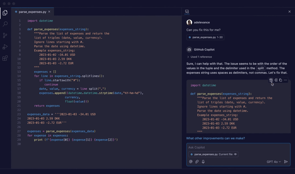 Code in GitHub Copilot for software developers