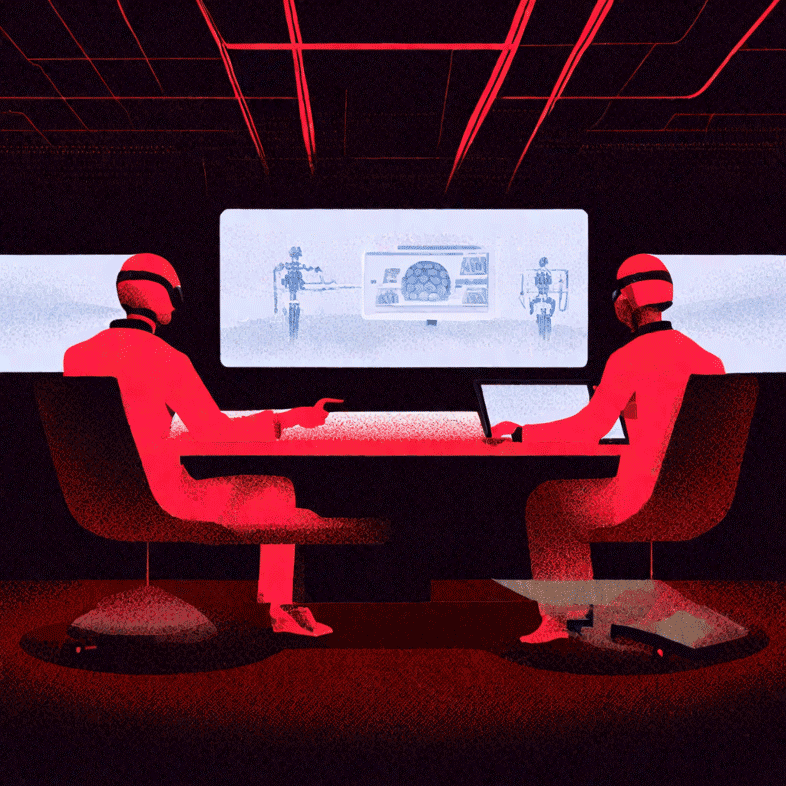 Two persons sitting at the table in a room