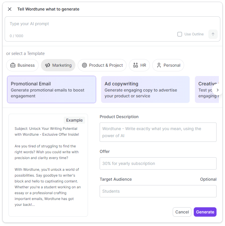 wordtune AI writing assistant