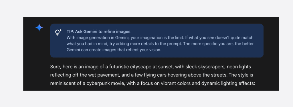 Gemini generated a tip for image creation