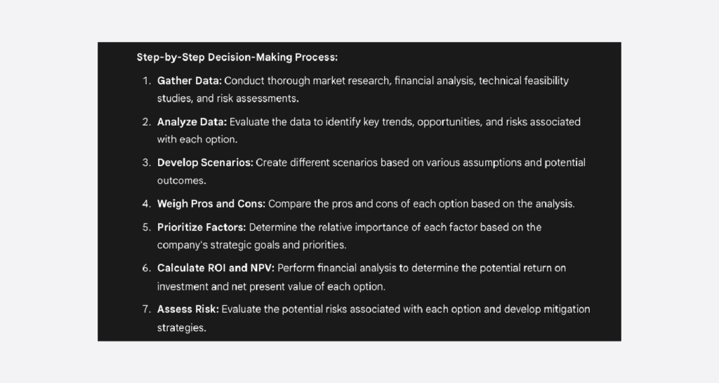 Gemini presented a step-by-step decision-making process