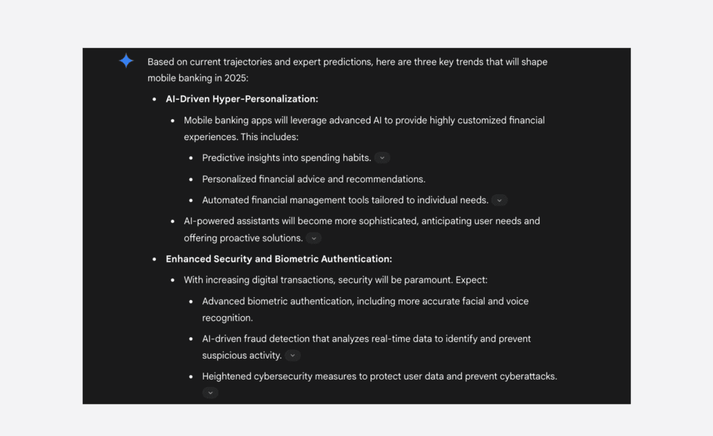 Gemini answer on trends in mobile banking in 2025