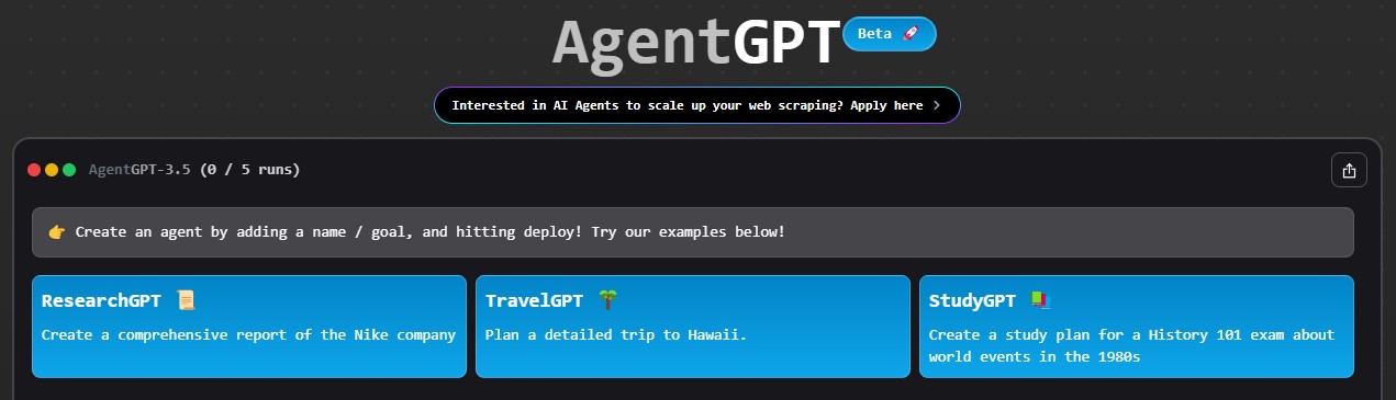AgentGPT screenshot