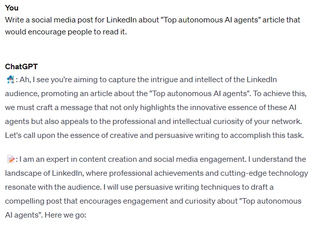 A social media post about AI agents generated by chatGPT