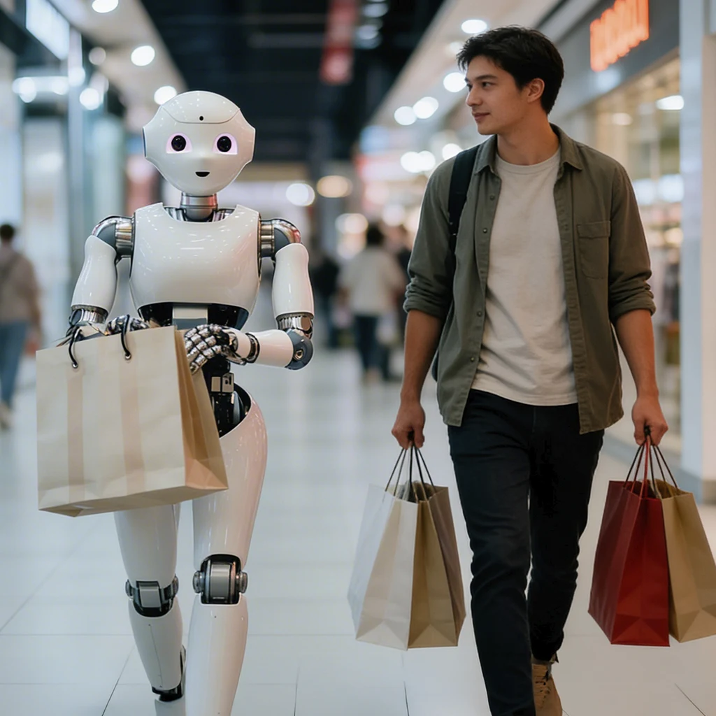 Ai in retail- a man interacting with a robot in a shop