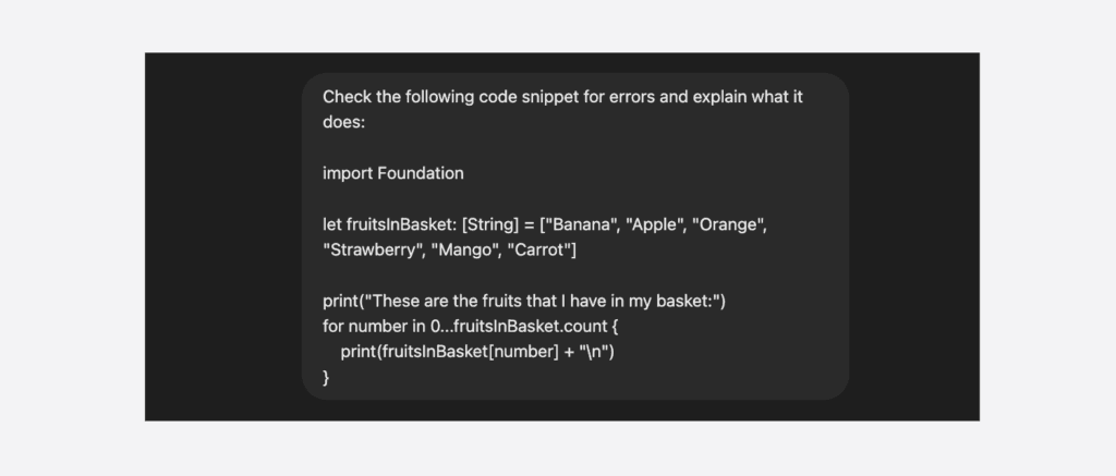 prompt to check the code snippet and explain its role