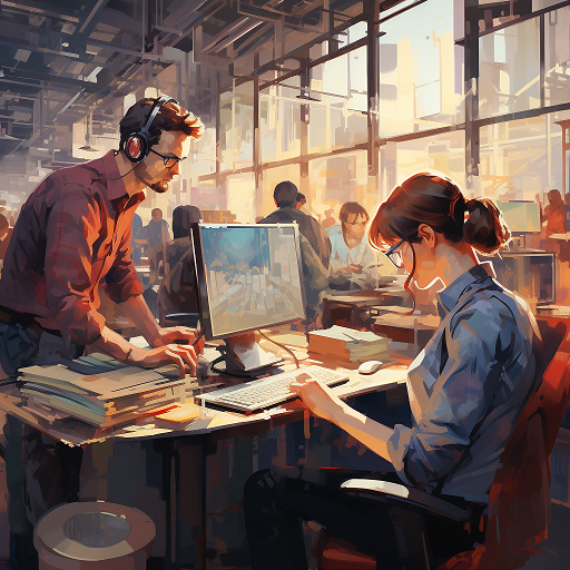 Two persons in the office calculating pros and cons of outstaffing and outsourcing