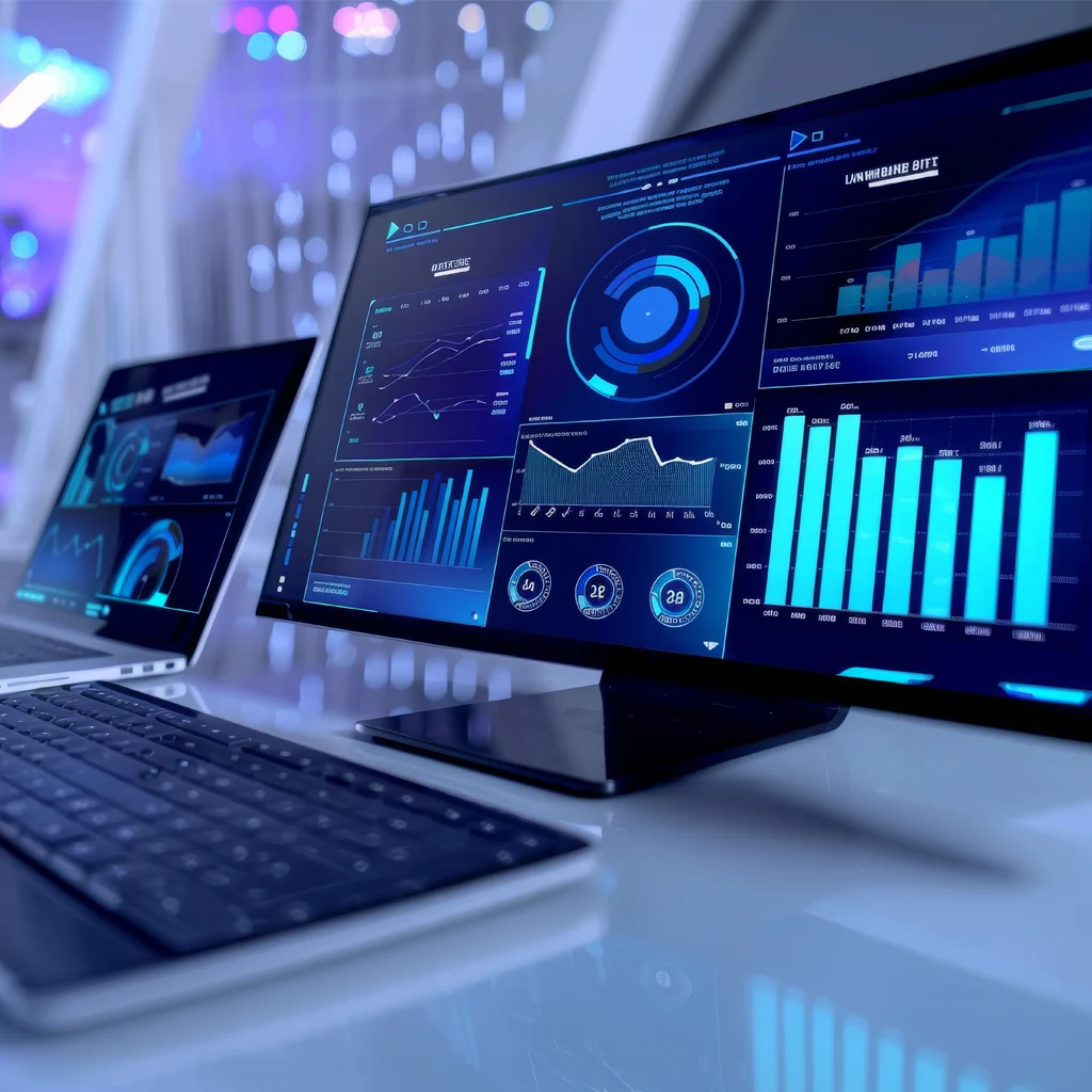 computer screens showing data management platforms