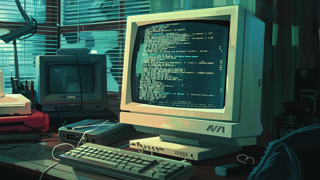 Two old-fashioned computers near the window