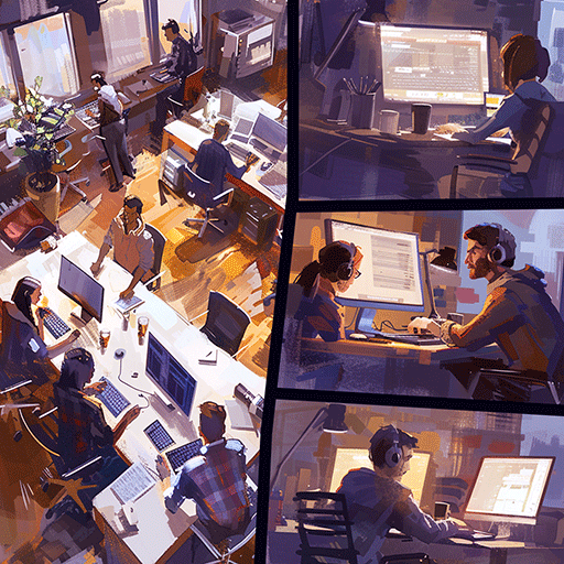 Developers in their offices working in the outsources projects
