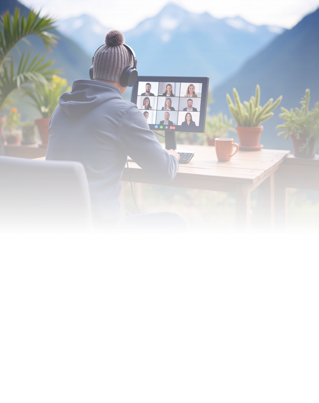 Software developer joining an online meeting from a remote location