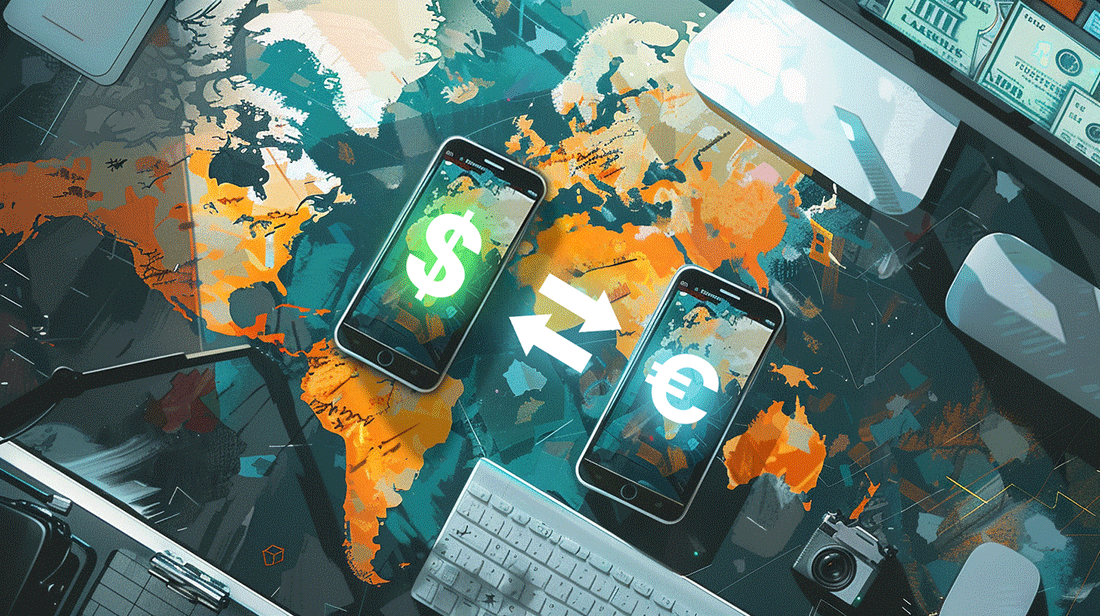 graphics of a transaction from dollar to euro