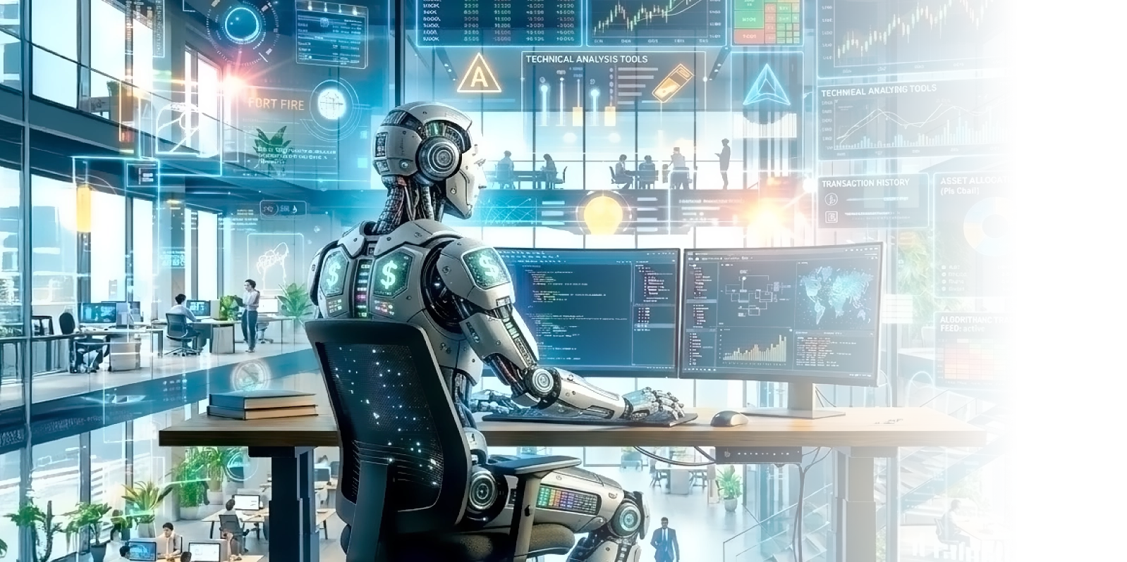A robot analyzing financial data