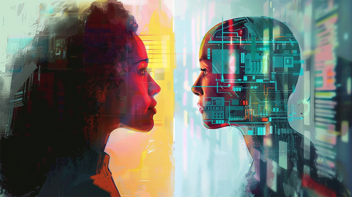 Two young women looking at the opposite directions