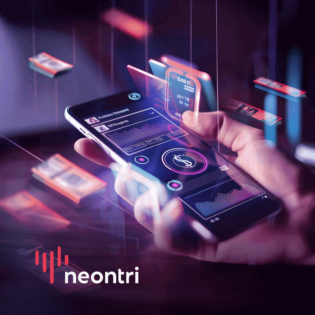 A hand with a mobile phone and a banking mobile app on it