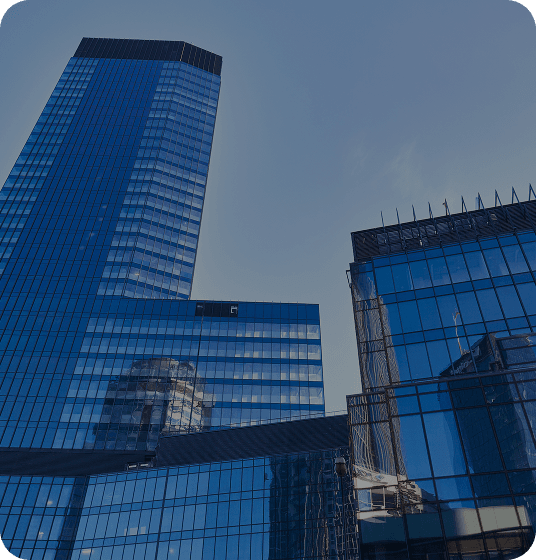 Tall glass office buildings