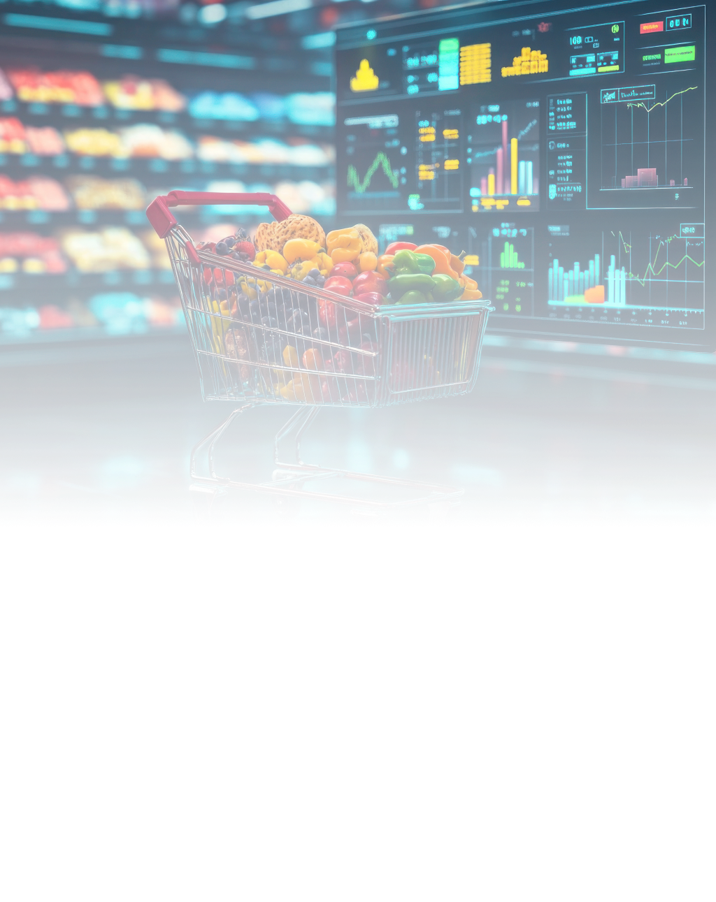 a shopping cart with products in the shop