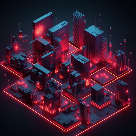3D style tall building forming a small district