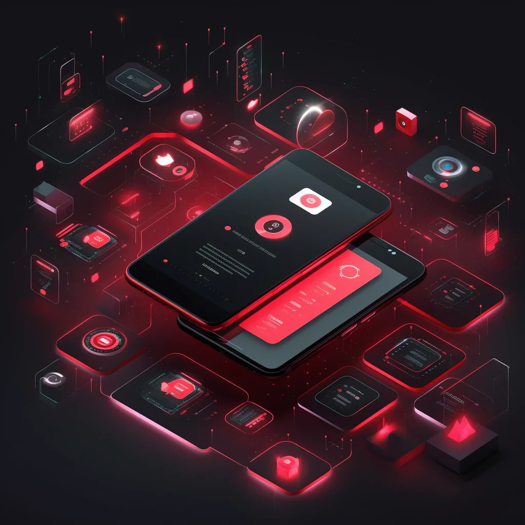 A black mobile phone with a red analytical graph
