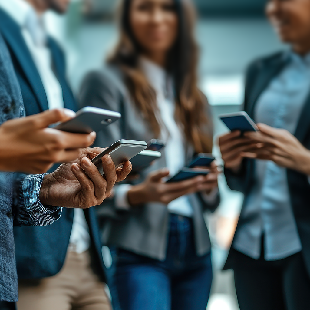 A group of iPhone users and Android owners discussing the key statistics between these two operating systems