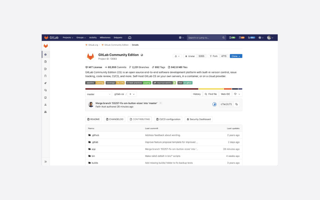 GitLab dashboard screenshot