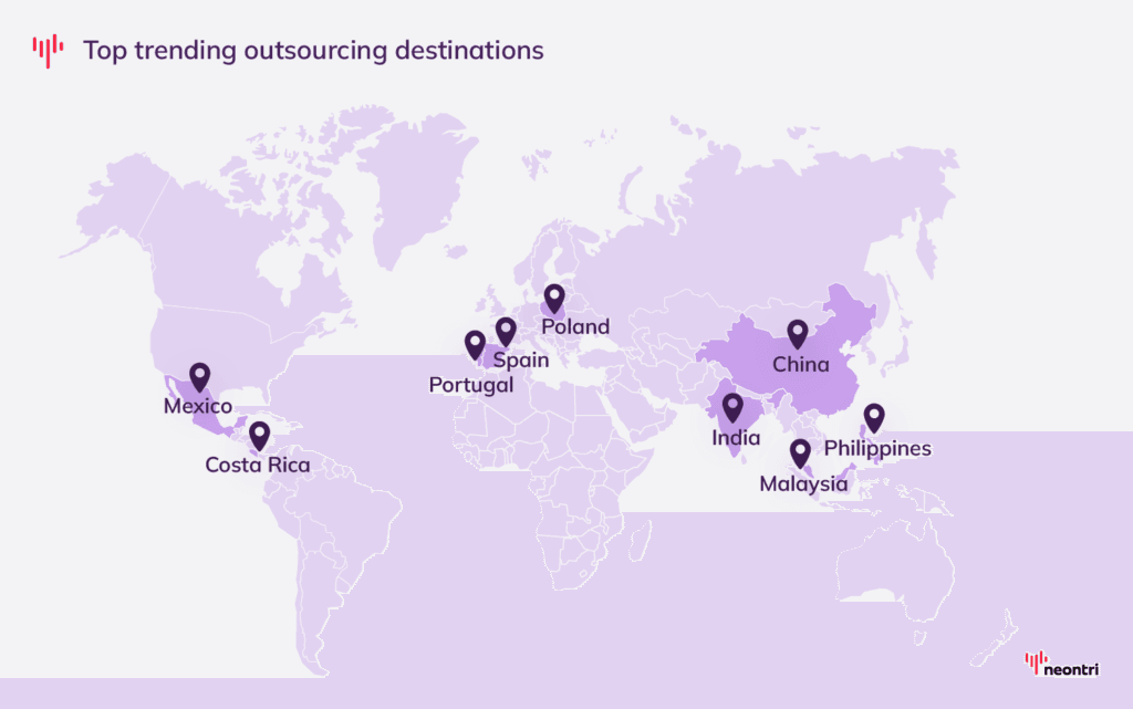 Top outsourcing destinations on the global tech scene