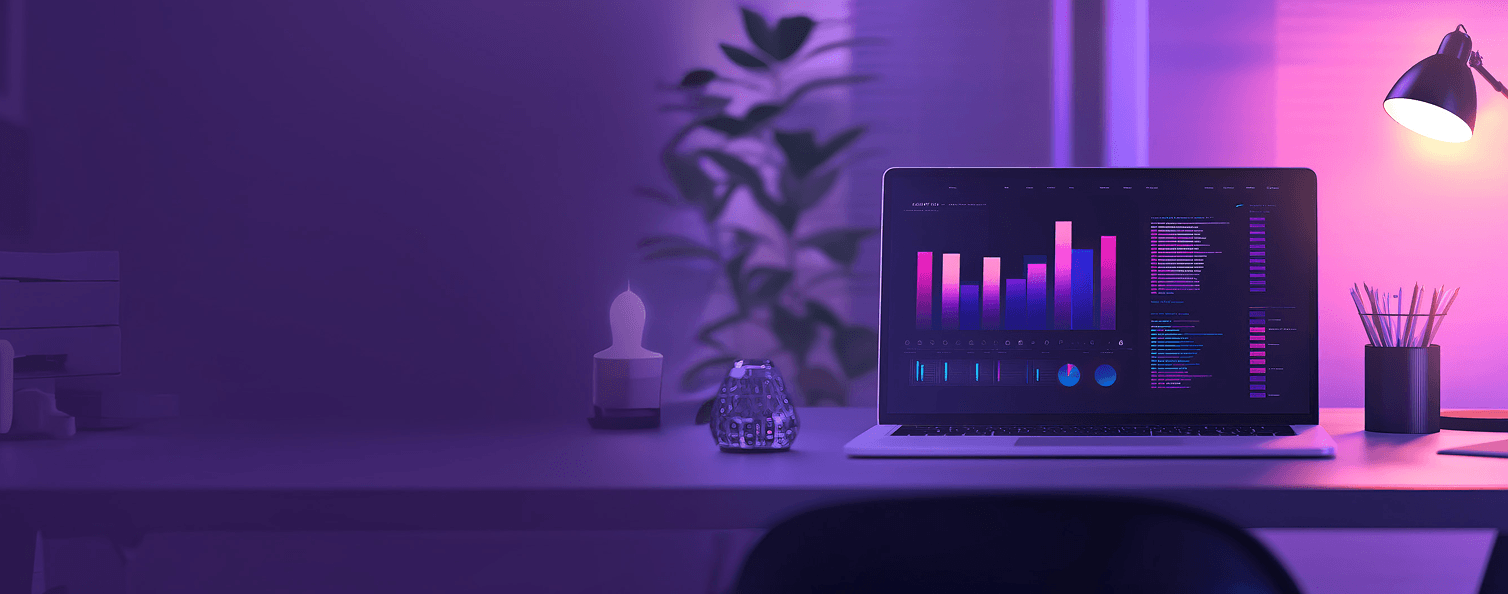 A laptop with a diagram and a lamp on the table