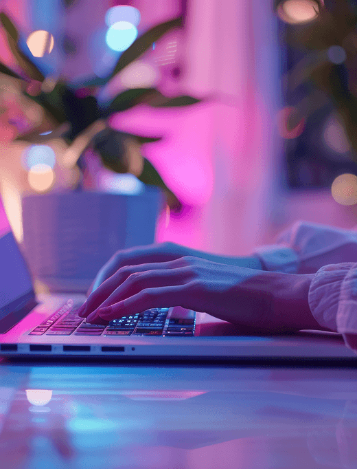 Hands on the laptop keyboard