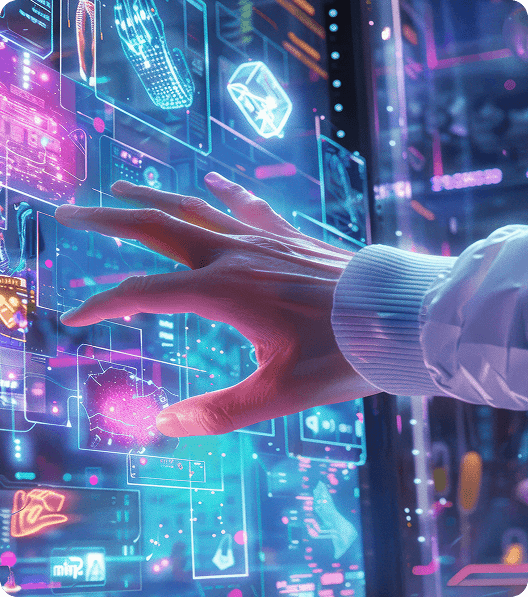 A hand is moving elements on a screen
