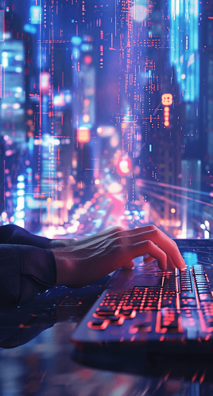 A person is typing on the keyboard