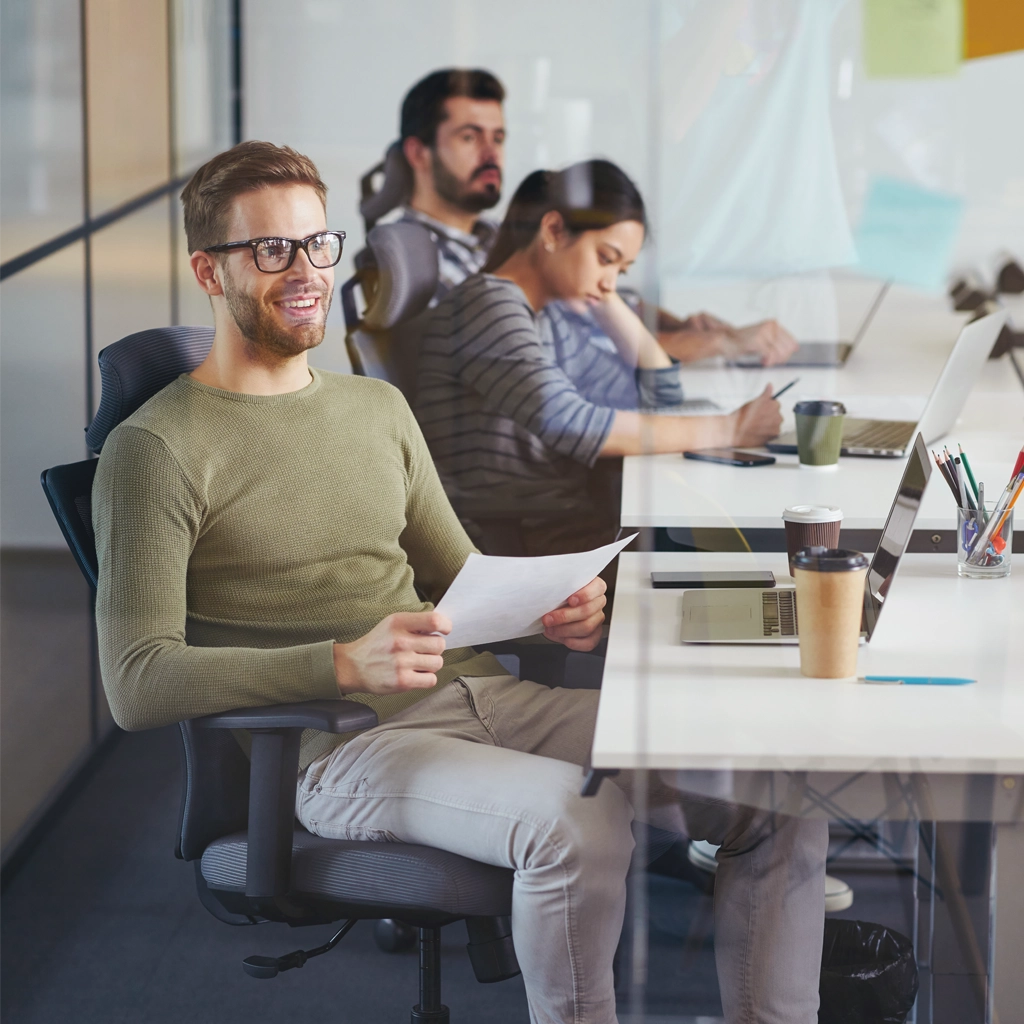 Fintech software specialists working in the office