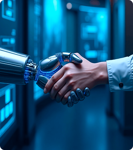 A robotic and human hands