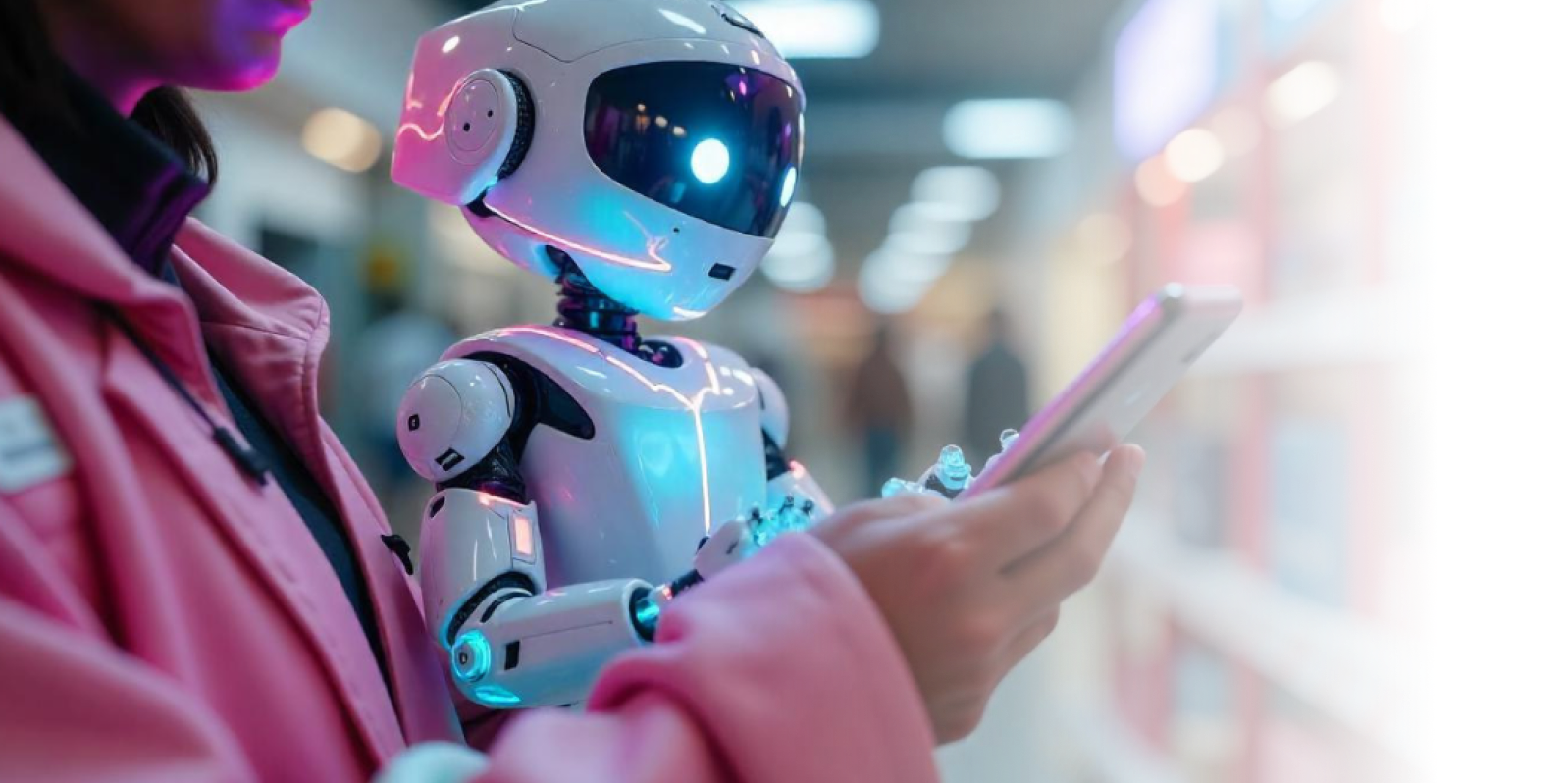 woman checking product info with the help of AI-powered shopping assistant