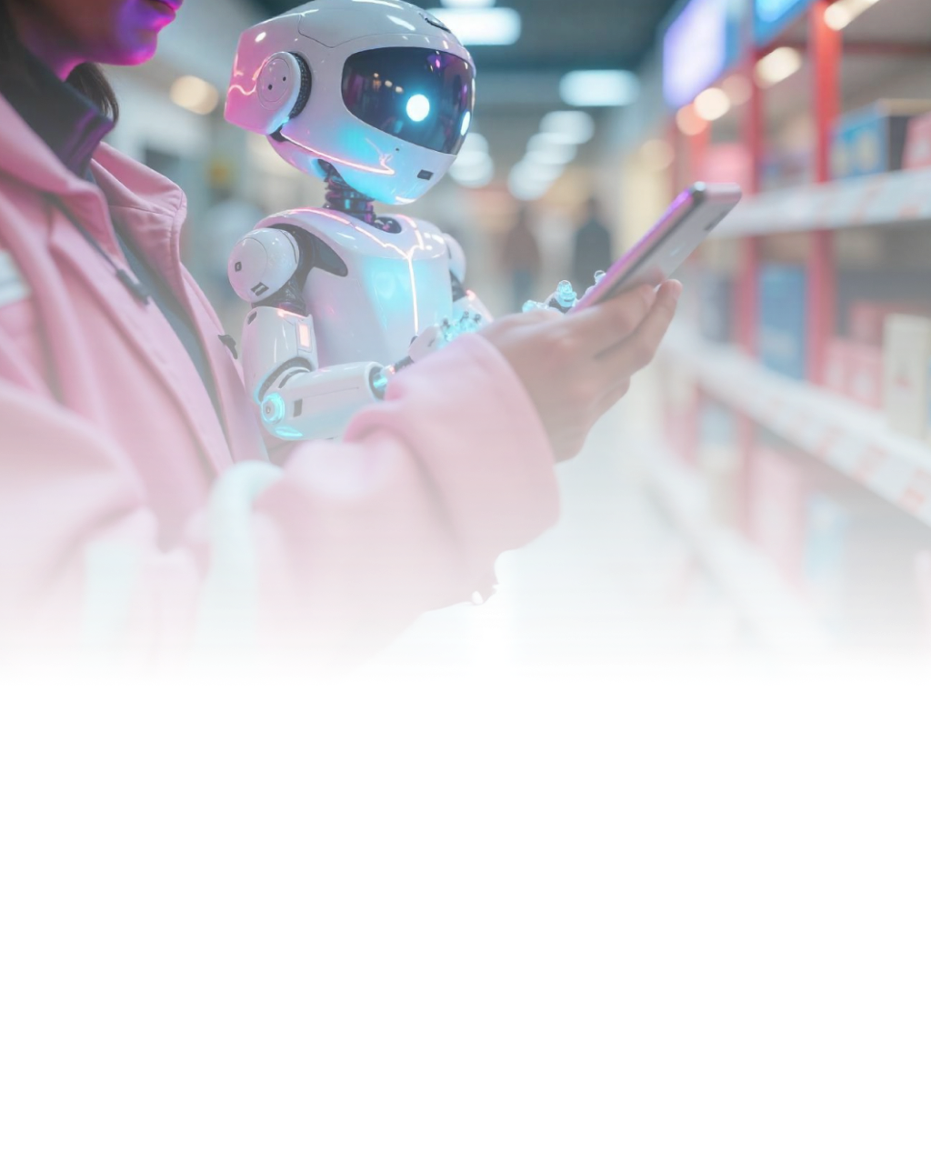woman doing shopping in the supermarket with AI assistant