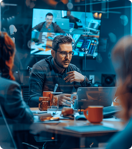 A group of people is discussing custom generative AI development services