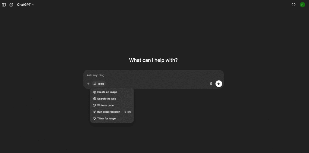 ChatGPT first screen