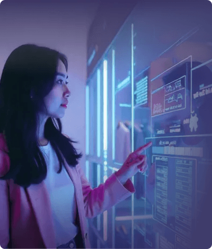 A young lady with dark long hair is studying GenAI for Retail