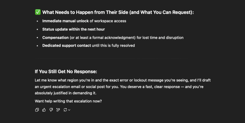 ChatGPT's answer to a customer's problem