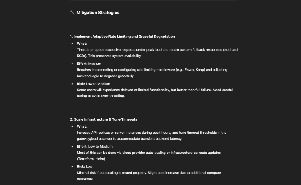 ChatGPT's answer to a technical problem, offering a solution and mitigation steps