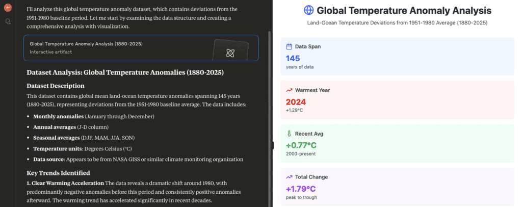 Claude's answer to analyzing global temperature trends