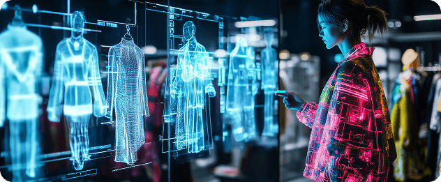 A young woman is choosing a digital outfit
