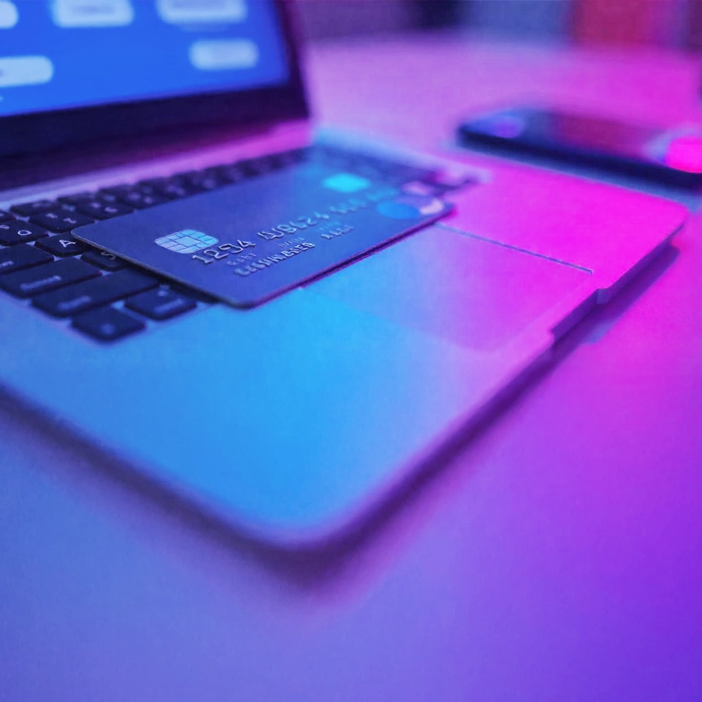 A credit card on the laptop