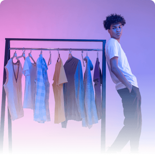 man in a changing room with clothes
