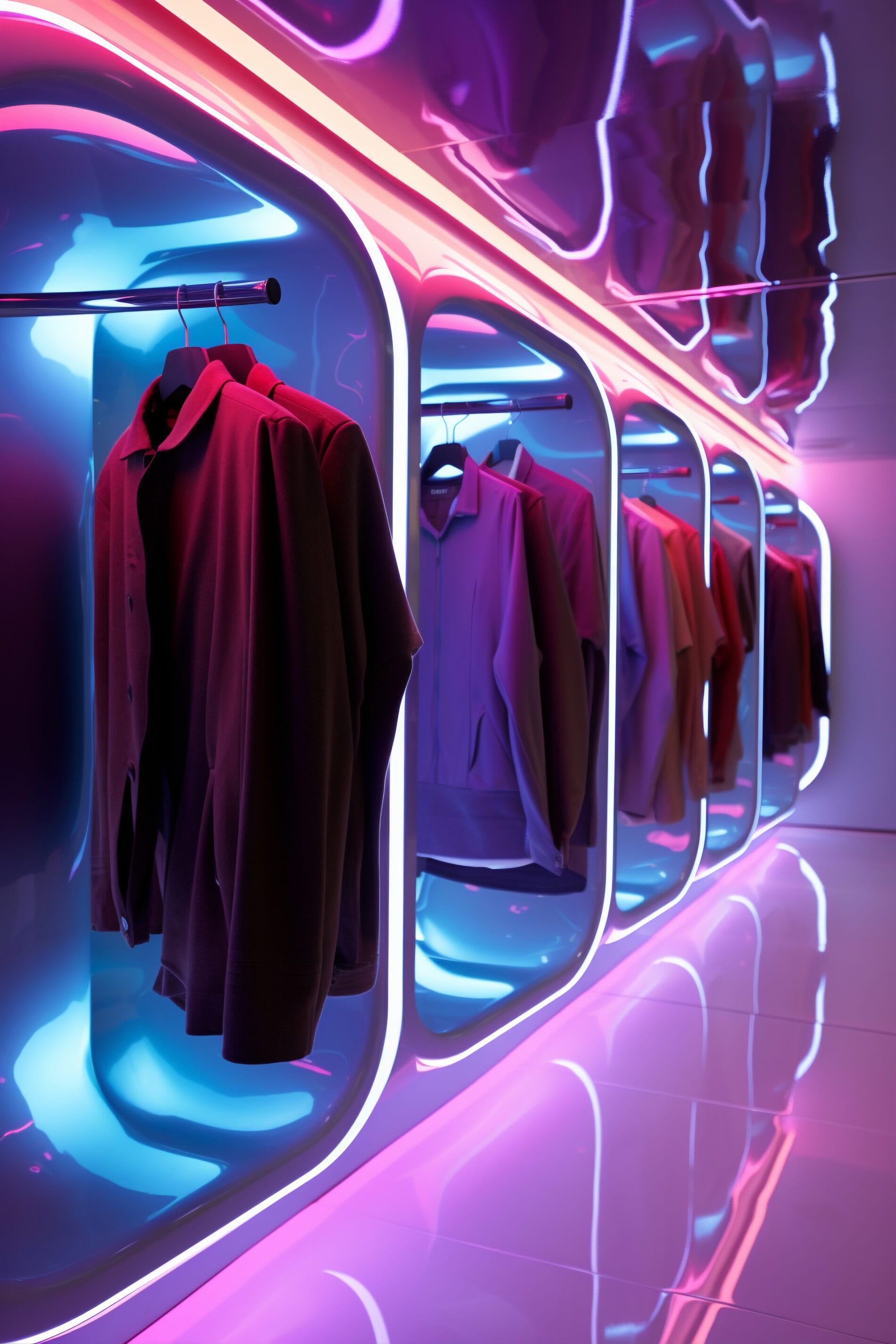 clothes on hangers in a store