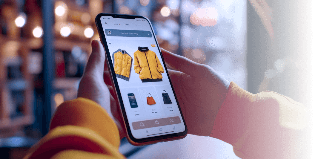 A customer is using a retail mobile app to buy a jacket
