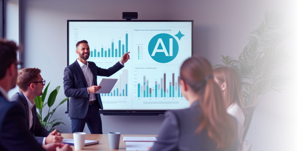 A man showing the benefits of agentic AI in finance to his colleagues